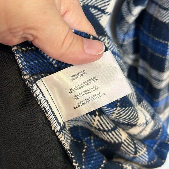 Orvis Men's Plaid Flannel Button Down Shacket Size XXL Black Blue Casual Cozy - Picture 7 of 8